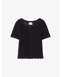 Claudie Pierlot - Short-Sleeved Button-Front Crochet Top - Lyst