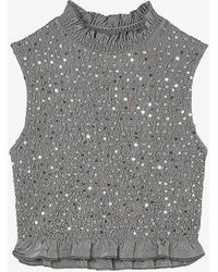 Sandro - Sequin-embellished Slim-fit Stretch-woven Top - Lyst