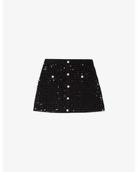 Maje - Sequin-Embellished Button-Down High-Rise Knitted Mini Skirt - Lyst