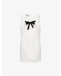 Prada - Natté Bow-Embroidered Virgin-Wool Mini Dress - Lyst