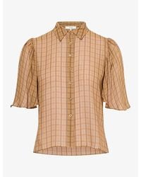 FRAME - The Flutter Checked Silk Blouse - Lyst