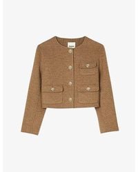 Sandro - Patch-Pocket Button-Down Cropped Wool-Blend Jacket - Lyst