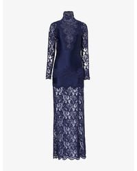 Rabanne - High-Neck Long-Sleeve Lace Maxi Dress - Lyst