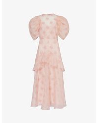 Erdem - Floral-embroidered Puff-sleeve Silk Maxi Dress - Lyst
