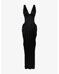 House Of Cb - Angeline Hourglass Plunge-Neck Satin Maxi Dress Xs (A-C Cup) - Lyst