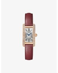 Cartier - Tank Americaine Mini 18Ct Rose- 0.55Ct Brilliant-Cut Diamond And Leather Quartz Watch - Lyst