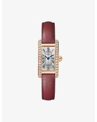 Cartier - Tank Americaine Mini 18Ct Rose- 0.55Ct Brilliant-Cut Diamond And Leather Quartz Watch - Lyst
