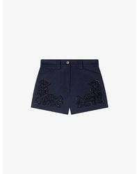 Sandro - Bead-Embellished High-Rise Cotton Shorts - Lyst