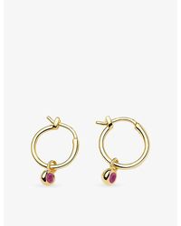 Missoma - July Birthstone Mini Charm 18Ct Plated Brass And Ruby Hoop Earrings - Lyst