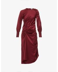 Amy Lynn Amelia Ruched Asymmetrical Satin Midi Dress - Red