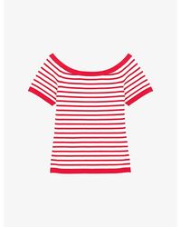 Maje - Striped Boat-Neck Cotton-Blend Top - Lyst