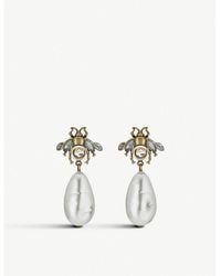 Gucci - Bee Crystal Embellished And Drop Pearl Earrings - Lyst