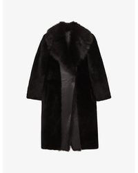 Reiss - Elia Notched-Collar Leather And Shearling Coat - Lyst