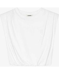 Sandro - Logo-embroidered Gathered-hem Cotton T-shirt - Lyst