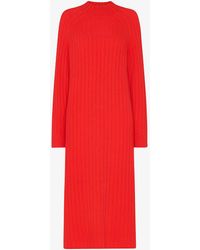 Whistles - Long-sleeved Ribbed Knitted Midi Dress - Lyst