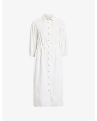 AllSaints - Osa Puff-sleeve Elasticated-waist Denim Midi Dress - Lyst