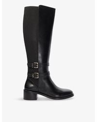 Dune - Tatter Double-Buckle Flat Leather Knee-High Boots - Lyst