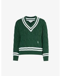 Sporty & Rich - Cable-knit V-neck Cotton Sweatshirt - Lyst
