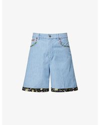 Valentino Garavani - Floral-Trim Faded-Wash Denim Shorts - Lyst