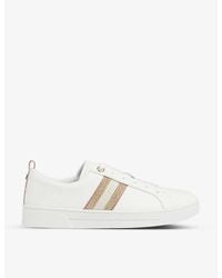 Ted Baker - Baily Metallic-stripe Leather Low-top Trainers - Lyst