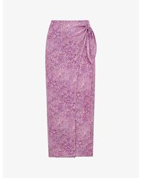 Whistles - Graphic-print Side-tie Woven Midi Skirt - Lyst