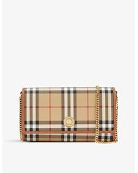 Burberry - Hannah Check-print Woven And Leather Wallet-on-chain - Lyst