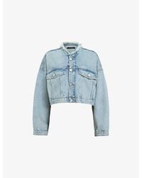 AllSaints - Sonny Frayed-Hem Cropped Denim Jacket - Lyst