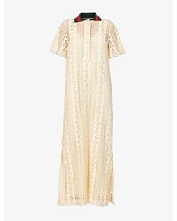 Gucci - Striped-collar Semi-sheer Cotton-blend Midi Dress - Lyst