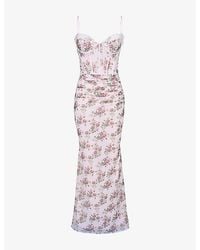 House Of Cb - Calista Floral-Print Body-Con Stretch-Mesh Maxi Dress Xs (A-C Cup) - Lyst