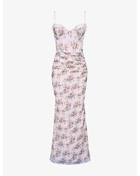 House Of Cb - Calista Floral-Print Body-Con Stretch-Mesh Maxi Dress Xs (A-C Cup) - Lyst