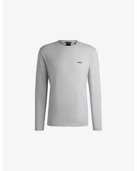BOSS - Brand-Print Long-Sleeve Cotton-Jersey T-Shirt - Lyst