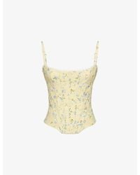 House Of Cb - Cadie Floral-Print Cotton Corset Top Xs (A-C Cup) - Lyst