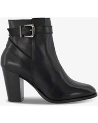 Dune - Philippa Buckle-embellished Block-heel Leather Ankle Boots - Lyst