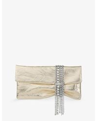 Jimmy Choo - Zandra Crystal-Embellished Metallic-Leather Clutch Bag - Lyst