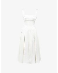 House Of Cb Debutante Cap-Sleeve Backless Satin Midi Dress in White | Lyst
