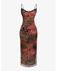 House Of Cb - Nalini Floral And Leopard-print Stretch-mesh Midi Dress - Lyst