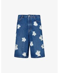 Off-White c/o Virgil Abloh - Distressed-star Relaxed-fit Denim Shorts - Lyst