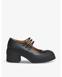 Marni - Platform-heel Brand-embossed Leather Heeled Courts - Lyst