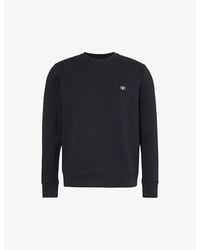 Emporio Armani - Blu Vy Logo-embroidered Relaxed-fit Stretch-cotton Blend Sweatshirt X - Lyst