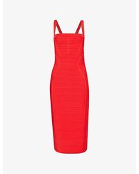 Hervé Léger - Bandage Panelled Fitted Stretch-knit Midi Dres - Lyst