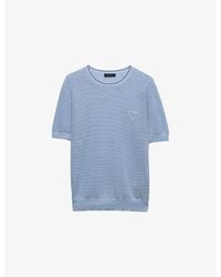 Prada - Triangle-Logo Mesh-Knit Cotton And Silk-Blend T-Shirt - Lyst