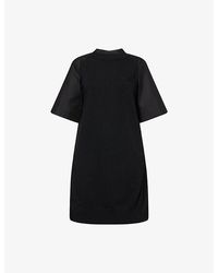 Sacai - Short-Sleeve Panelled Knitted Cotton-Garbadine Mini Dress - Lyst
