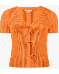 Ro&zo - Tie-front Short-sleeved Rib-knit Top - Lyst