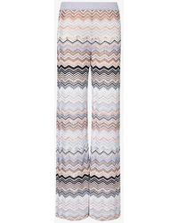 Missoni - Blue Beige Tones Wide-leg Mid-rise Knitted Trousers - Lyst