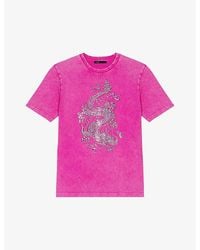 Maje - Rhinestone-embroidered Short-sleeve Cotton T-shirt - Lyst