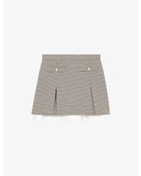 Maje - Houndstooth Contrast-Trim Stretch-Woven Mini Skirt - Lyst
