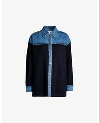 Sandro - Oversized Knitted And Stretch-denim Jacket - Lyst