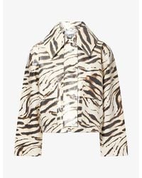 Ganni - Laminated Zebra-Pattern Cotton-Blend Jacket - Lyst