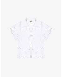 Ro&zo - Broderie Tie-Front Cotton-Blend Shirt - Lyst