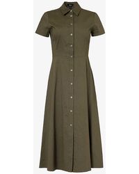 Theory - A-line Collared Stretch Linen-blend Midi Dress - Lyst